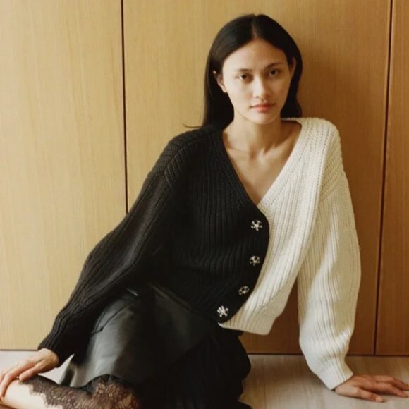 NWT Self-Portrait Two Tone Button-up Cardigan - Picture 2 of 10